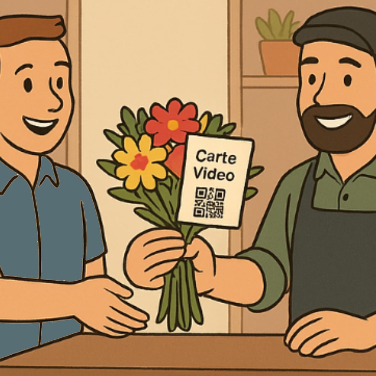 Le client achète la carte avec ses fleurs